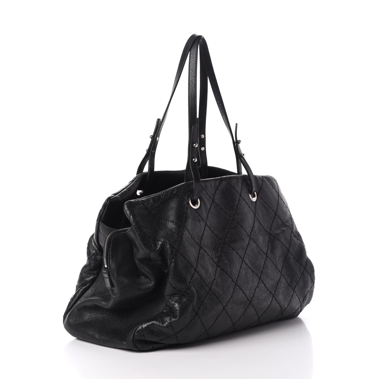 Chanel Glazed Calfskin Diamond Stitched XL On The Road Zip Tote Black 3 of 13