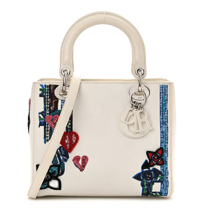 Christian Dior Smooth Calfskin Embroidered Beaded Floral Medium Lady Dior White Multicolor 1 of 12