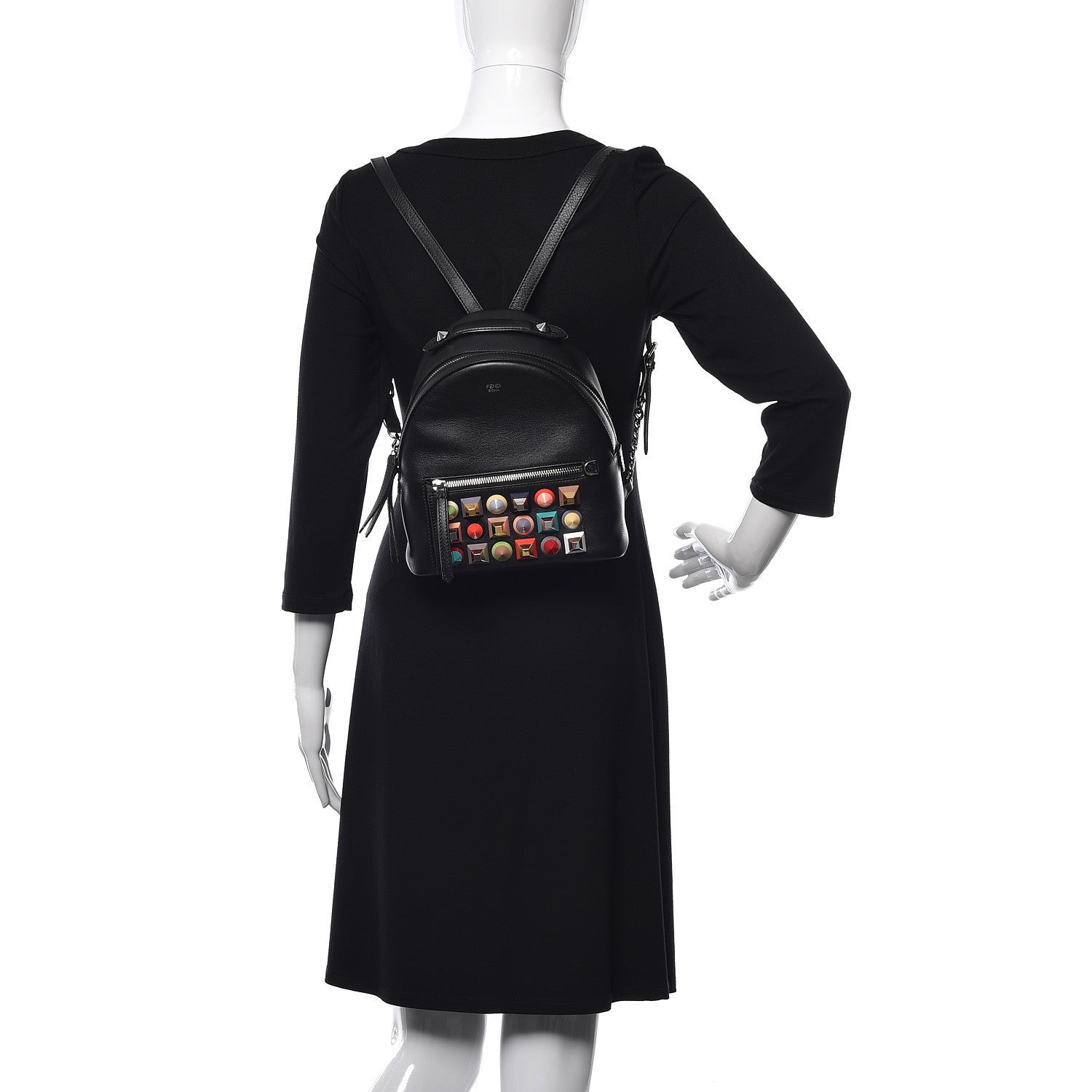 Fendi Vitello Dolce Studded Mini Backpack Black Multicolor 2 of 10