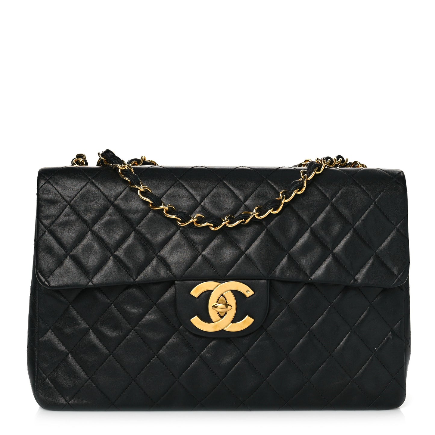Lambskin Quilted XL Jumbo Single Flap Black