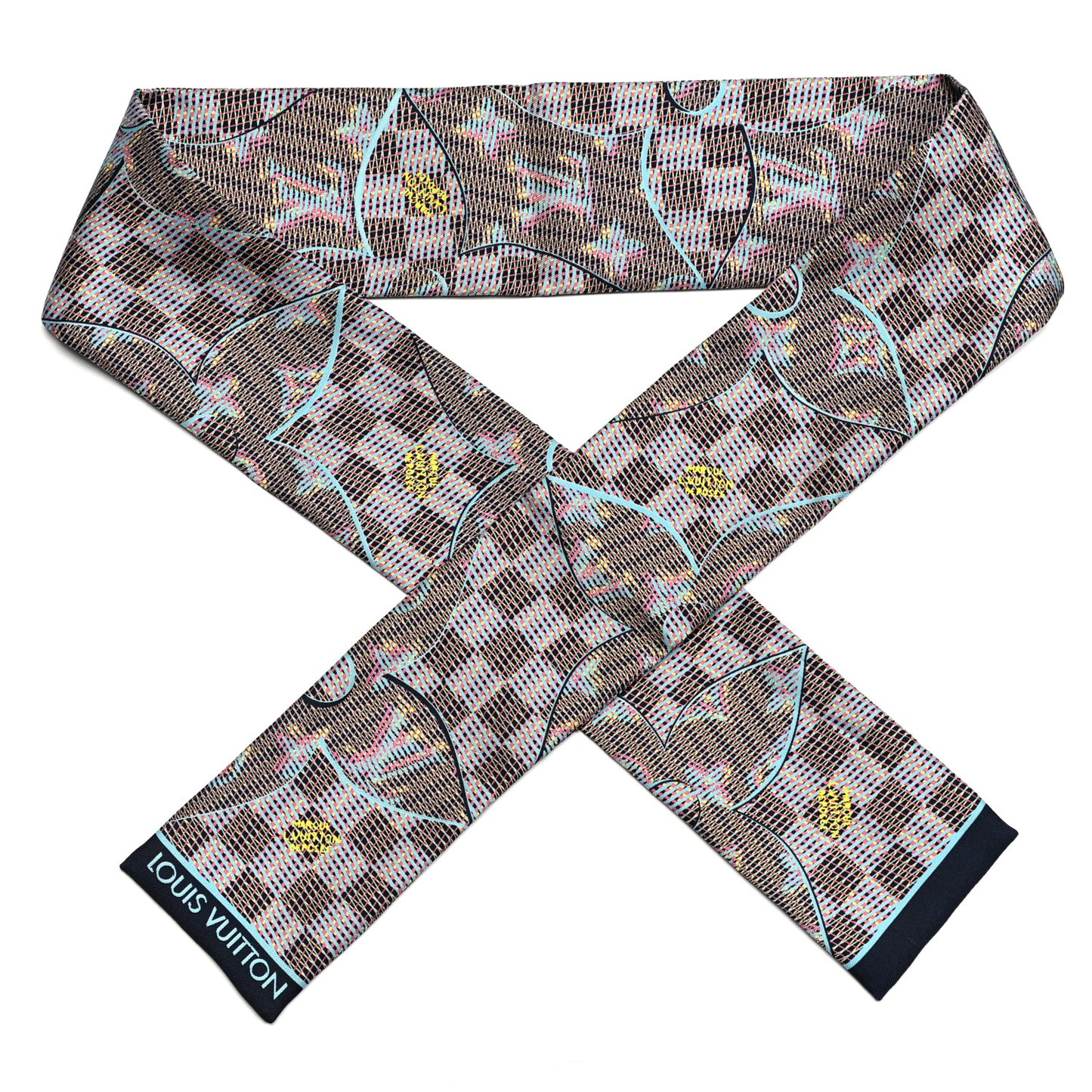 Silk Monogram Damier Pop Print Bandeau Blue