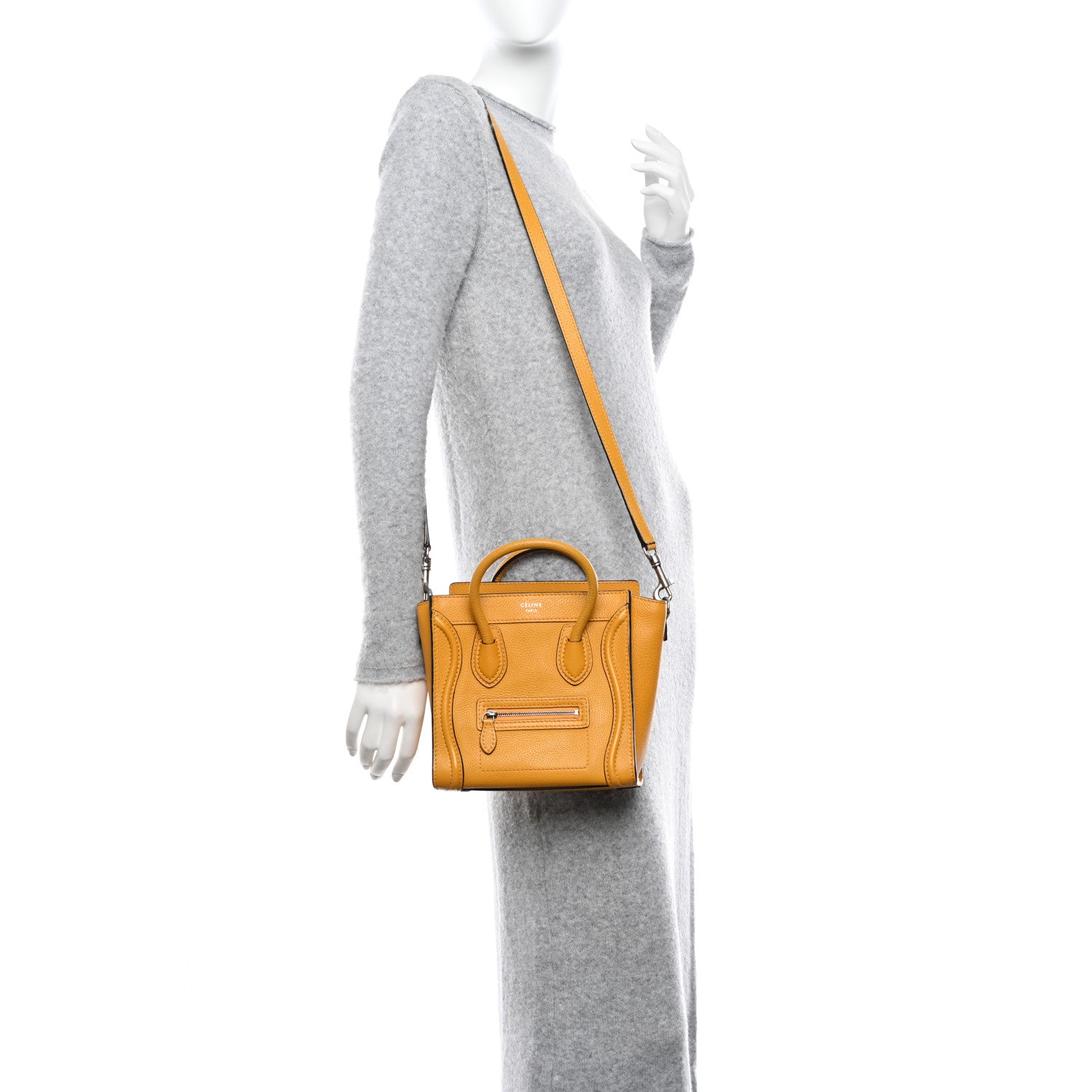 Celine Drummed Calfskin Nano Luggage Ocre 2 of 12