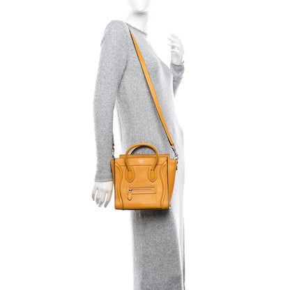 Celine Drummed Calfskin Nano Luggage Ocre 2 of 12