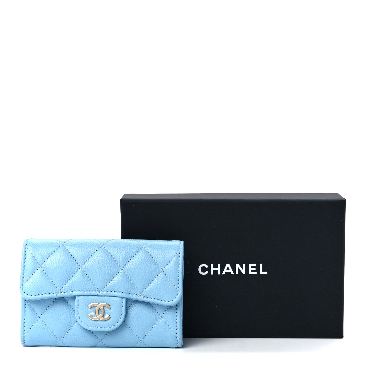 Chanel Caviar Quilted Flap Card Holder Wallet Light Blue 12 of 12