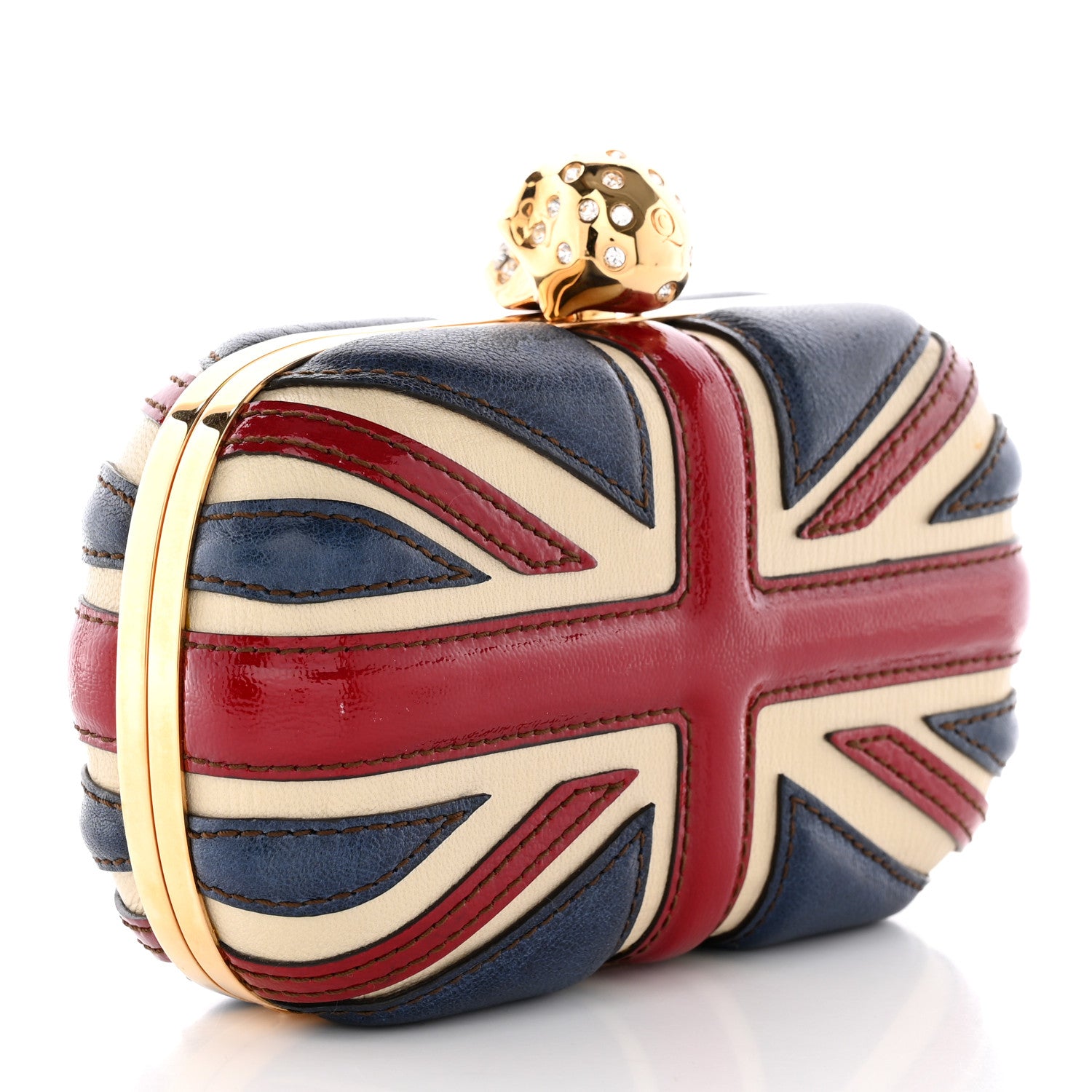 Alexander McQueen Patent Calfskin Britannia Skull Box Clutch Red Blue 3 of 12