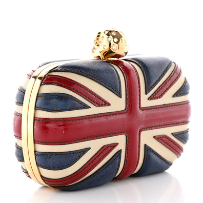 Alexander McQueen Patent Calfskin Britannia Skull Box Clutch Red Blue 3 of 12