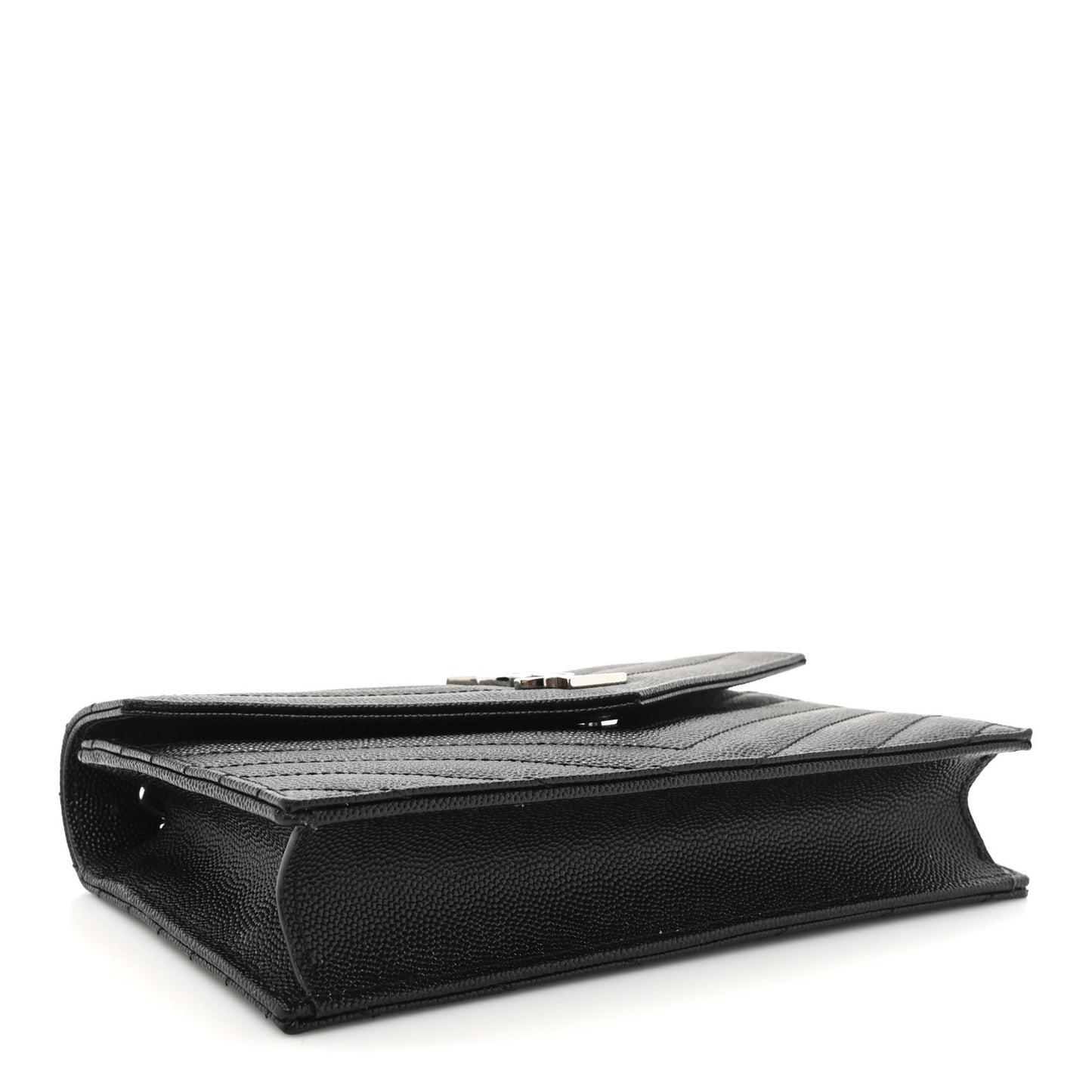 Grain De Poudre Matelasse Chevron Monogram Envelope Chain Wallet Black