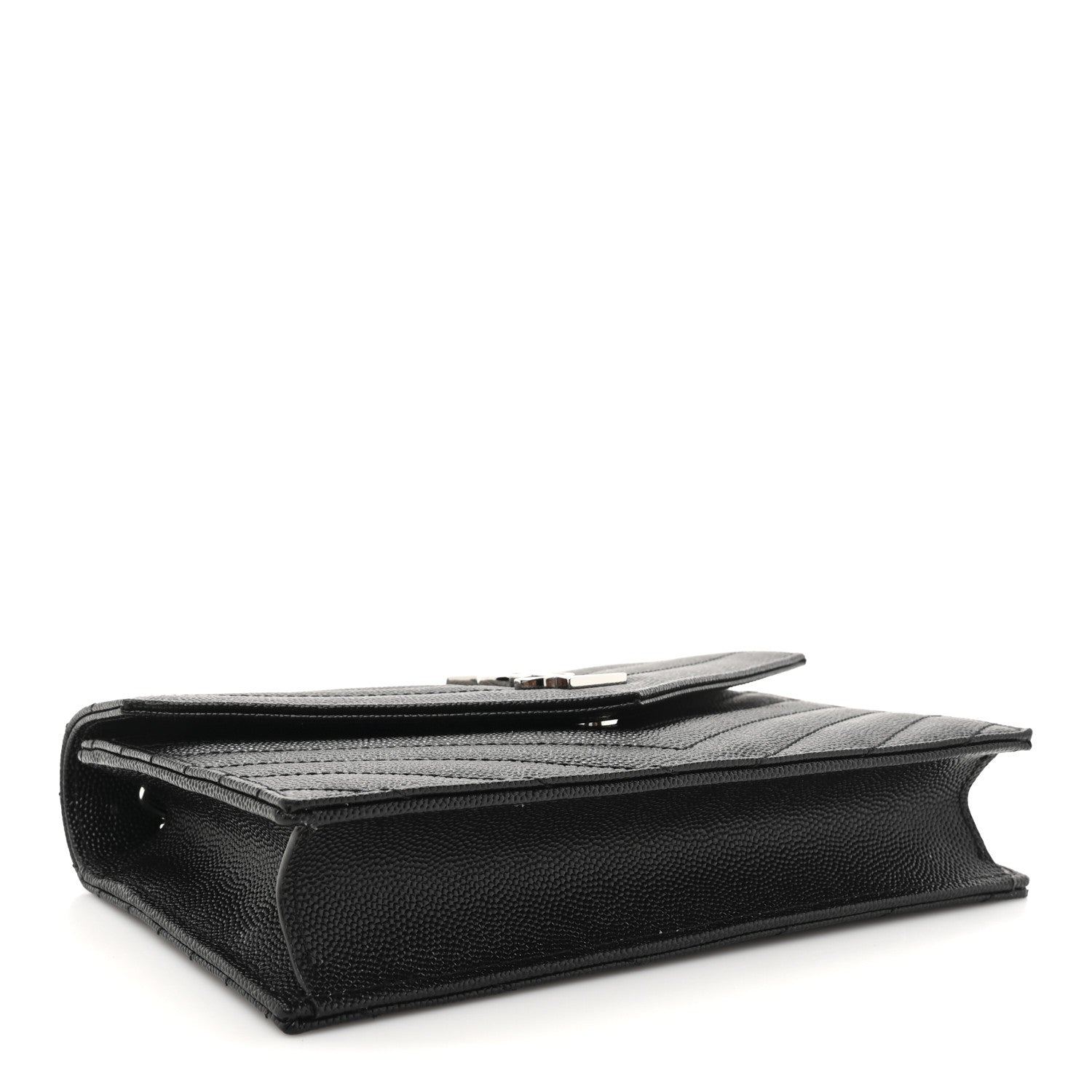 Saint Laurent Grain De Poudre Matelasse Chevron Monogram Envelope Chain Wallet Black 4 of 9