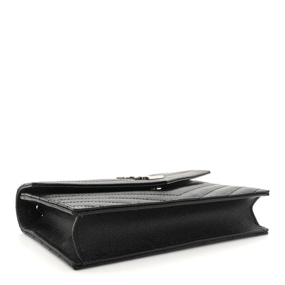 Saint Laurent Grain De Poudre Matelasse Chevron Monogram Envelope Chain Wallet Black 4 of 9
