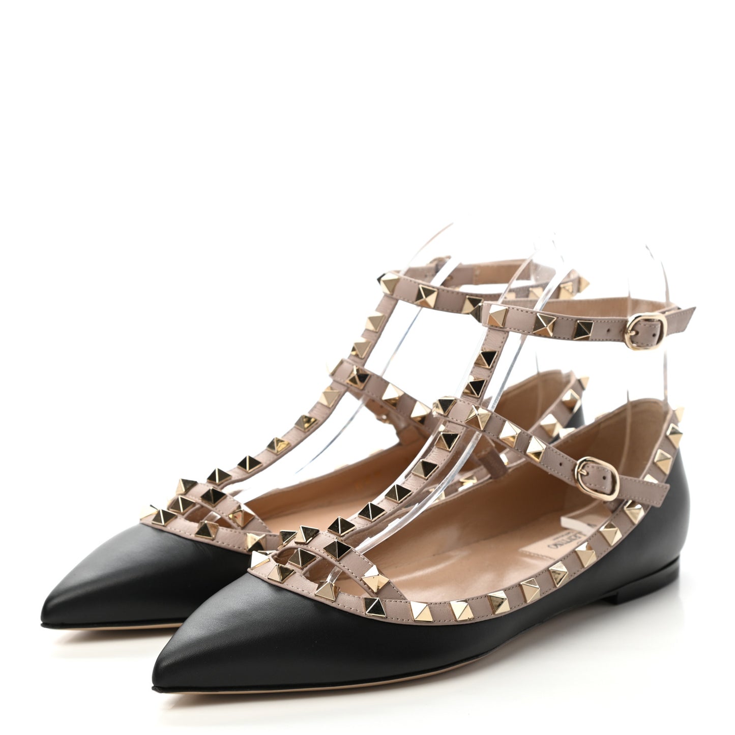 Calfskin Nappa Rockstud Cage Ballerina Flats 38 Black Poudre
