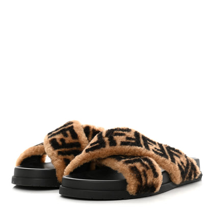 Fendi Shearling FF Sandals 37 Black Brown 3 of 8
