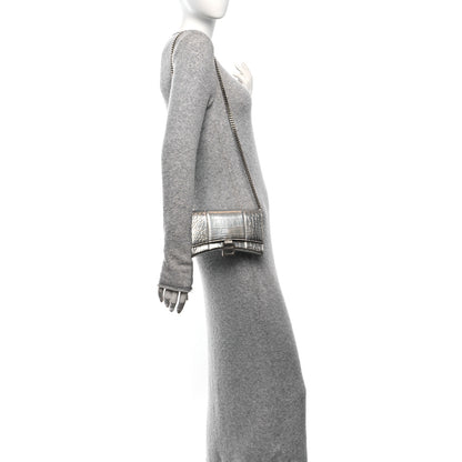 Balenciaga Metallic Calfskin Crocodile Embossed Hourglass Chain Bag  Silver 2 of 10