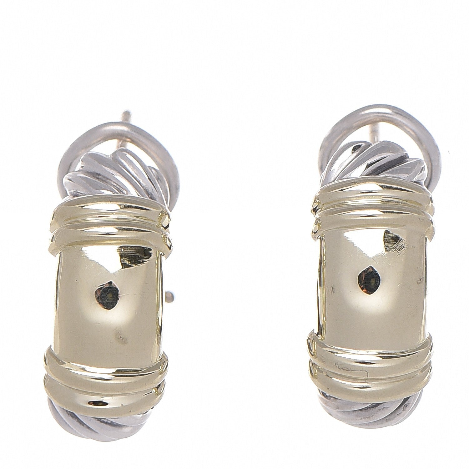 David Yurman 14K Yellow Gold Sterling Silver Huggie Hoop Earrings 1 of 5