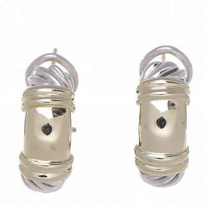 David Yurman 14K Yellow Gold Sterling Silver Huggie Hoop Earrings 1 of 5