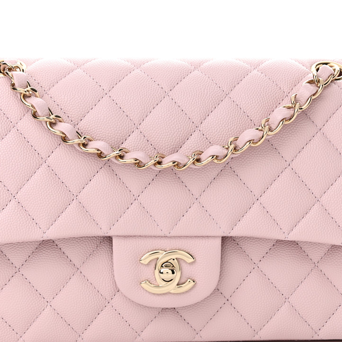 Caviar Quilted Medium Double Flap Light Pink