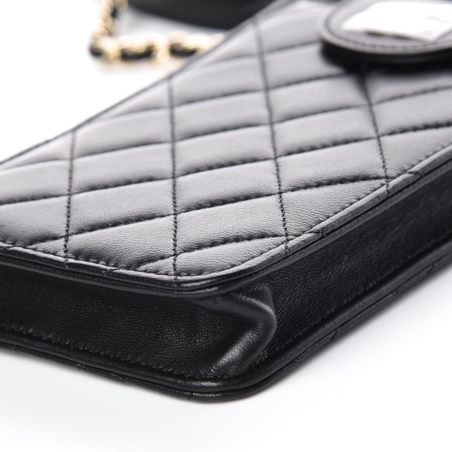 Lambskin Quilted CC Phone Holder Black