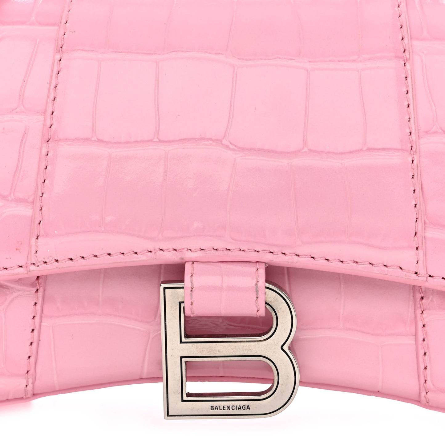 Shiny Calfskin Crocodile Embossed Hourglass Top Handle Bag XS Candy Pink