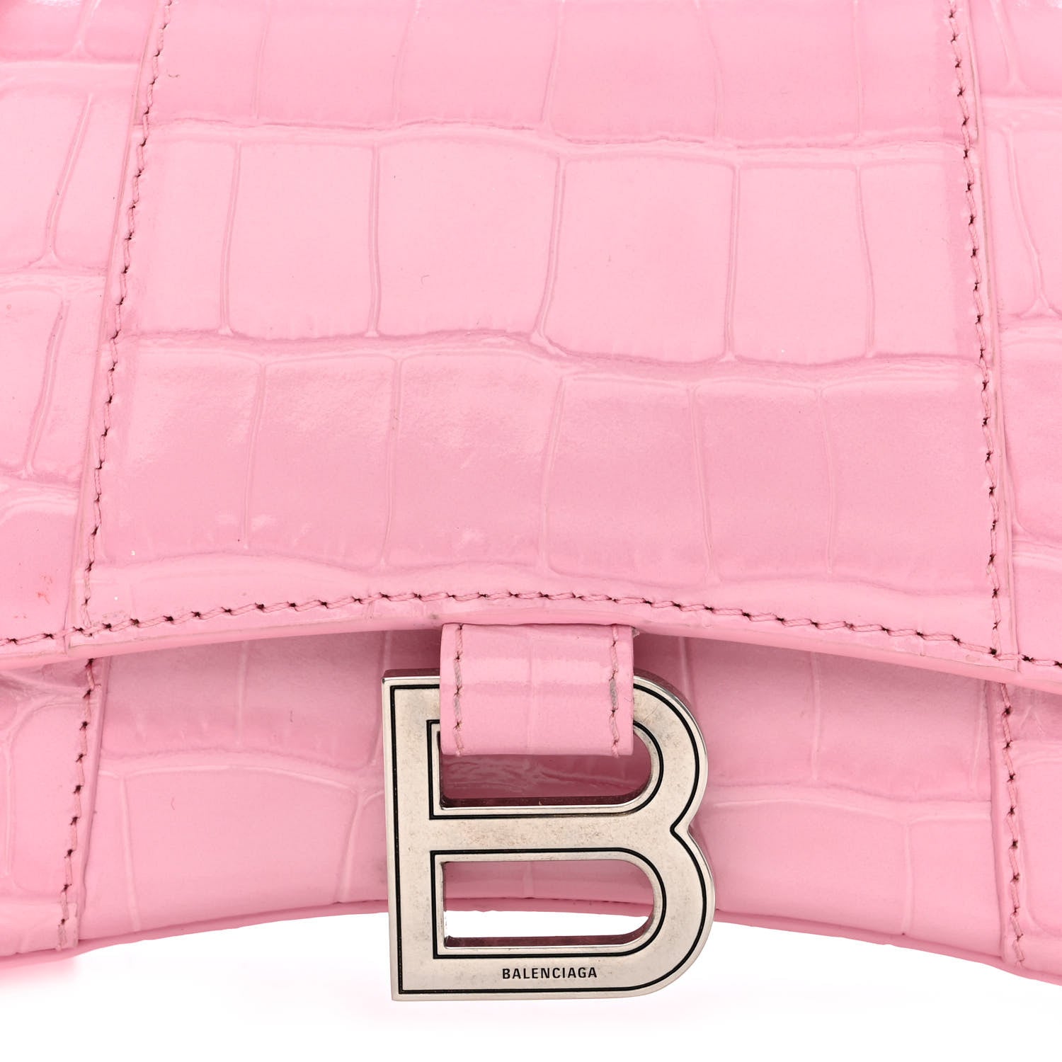 Balenciaga Shiny Calfskin Crocodile Embossed Hourglass Top Handle Bag XS Candy Pink 10 of 14