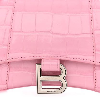 Balenciaga Shiny Calfskin Crocodile Embossed Hourglass Top Handle Bag XS Candy Pink 10 of 14