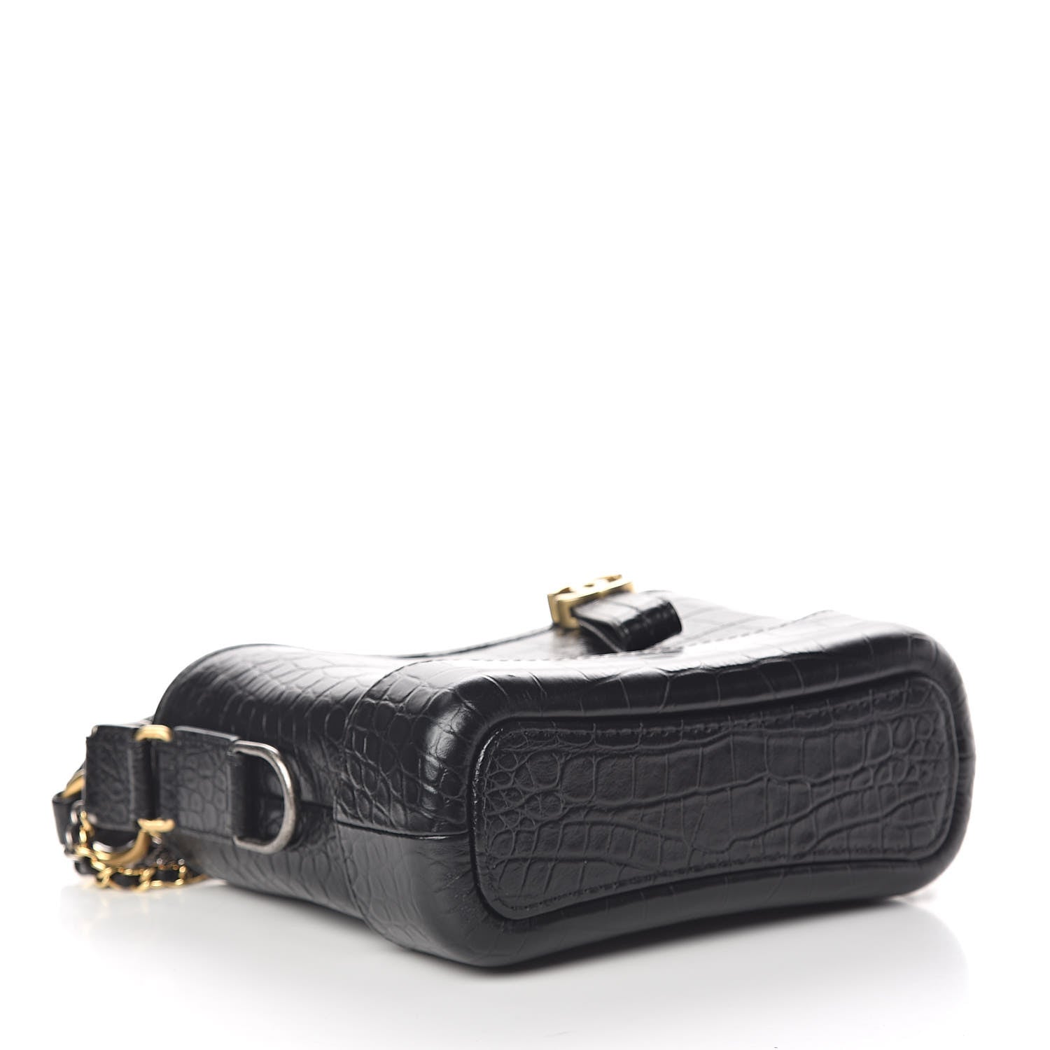 Chanel Calfskin Crocodile Embossed Small Gabrielle Cocodile Hobo Black 4 of 11