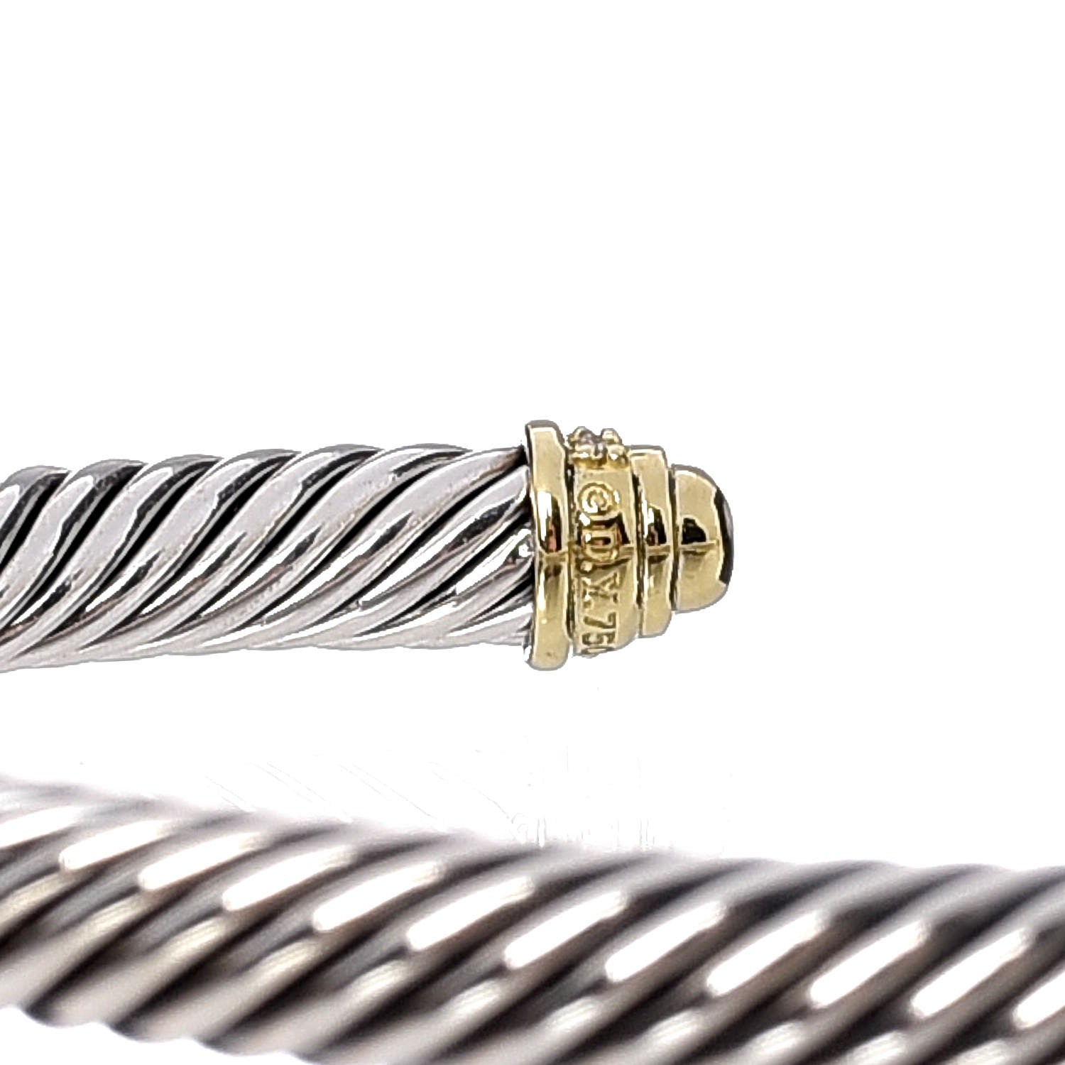 David Yurman Sterling Silver 18K Yellow Gold Diamond 5mm Cable Classics Bracelet 3 of 4