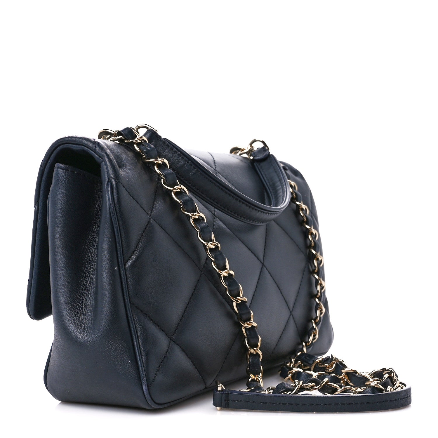Chanel Calfskin Quilted Top Handle Single Flap Navy 3 of 11