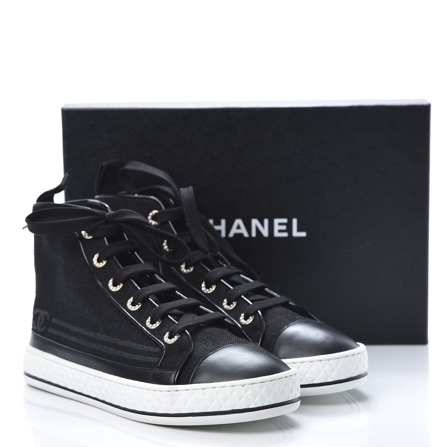 Fabric Lambskin Lace Up Cap Toe Sneakers 38 Black