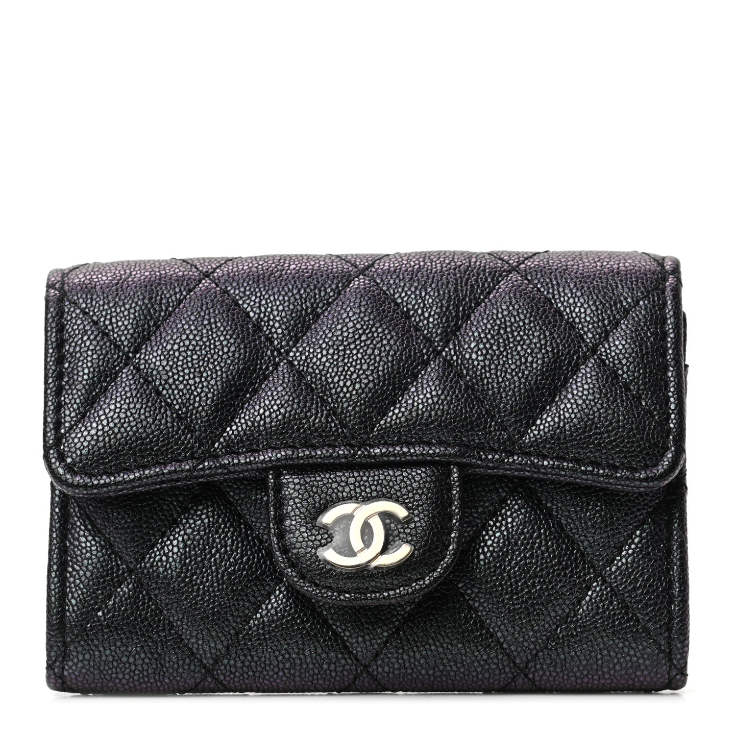 Chanel Iridescent Caviar Quilted Flap Card Holder Wallet Black 1 of 7