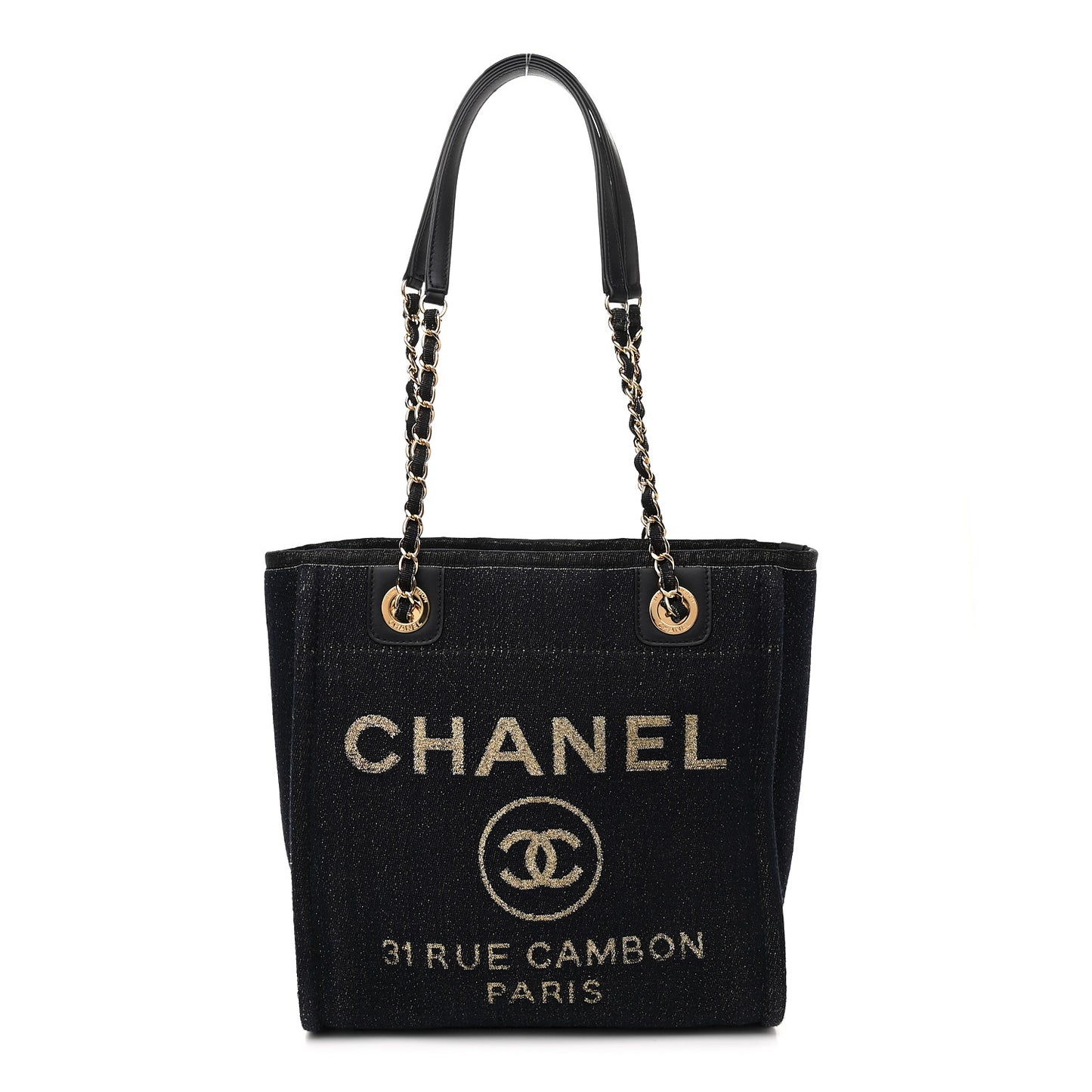 Lurex Canvas Mini Deauville Tote Navy Blue Gold