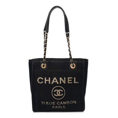 Chanel Lurex Canvas Mini Deauville Tote Navy Blue Gold 1 of 9