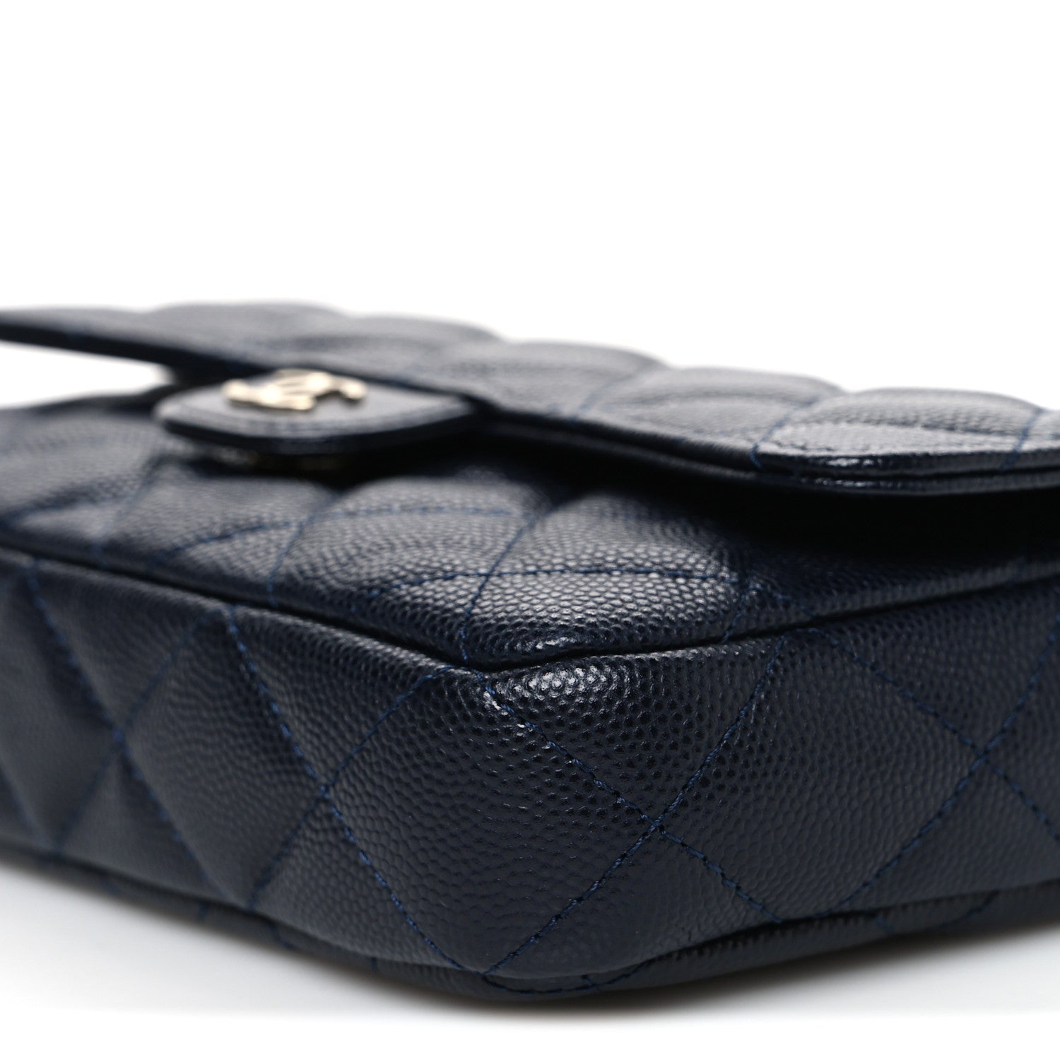 Chanel Caviar Quilted Flap Phone Holder With Chain Navy Blue