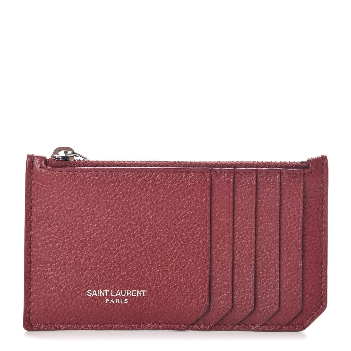 Grained Calfskin 5 Fragments Zip Pouch Card Holder Burgundy