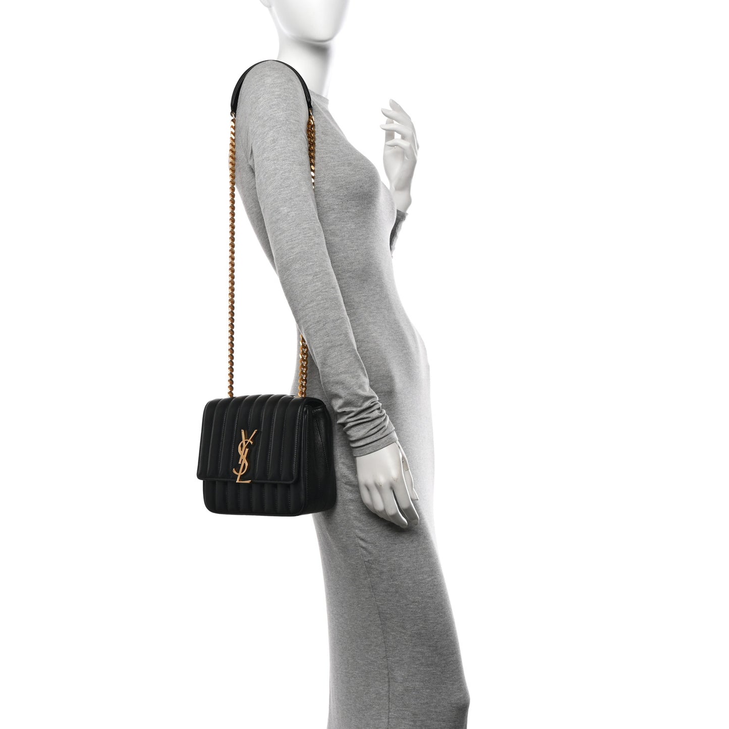 Lambskin Matelasse Monogram Medium Vicky Chain Bag Black