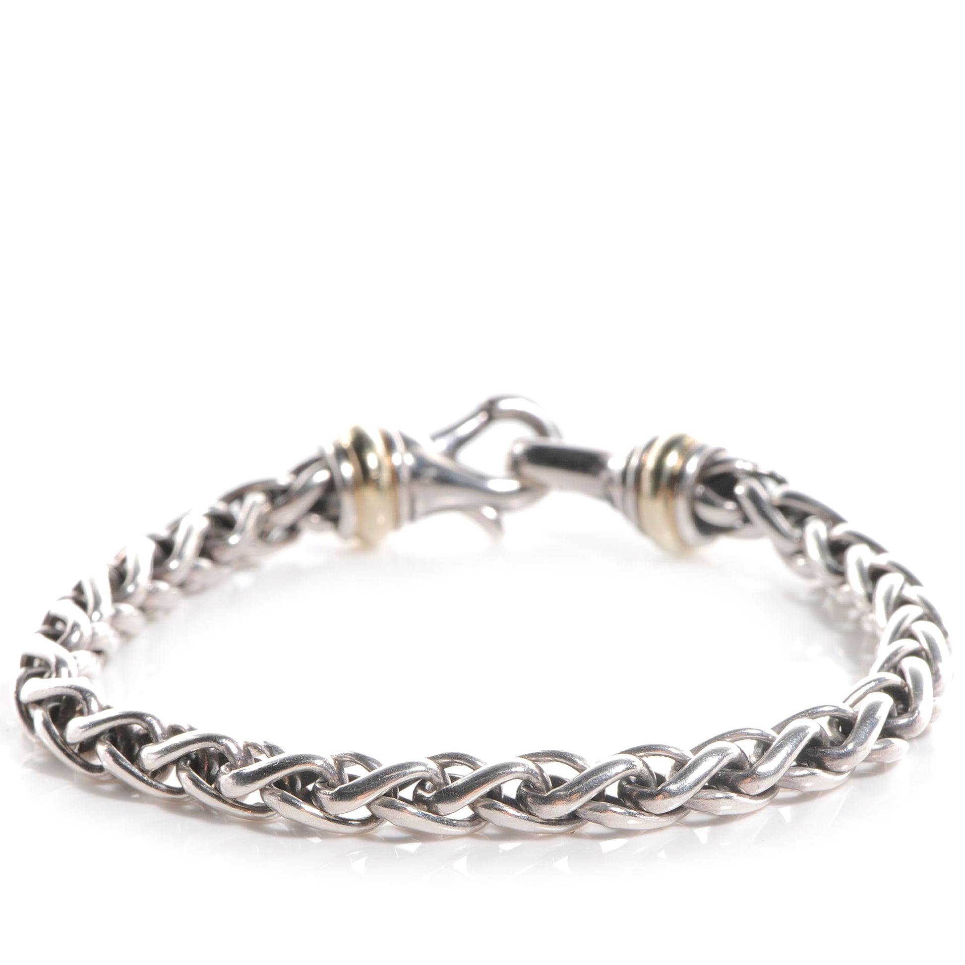 David Yurman Sterling Silver 14K Yellow Gold 6mm Wheat Chain Bracelet 3 of 5