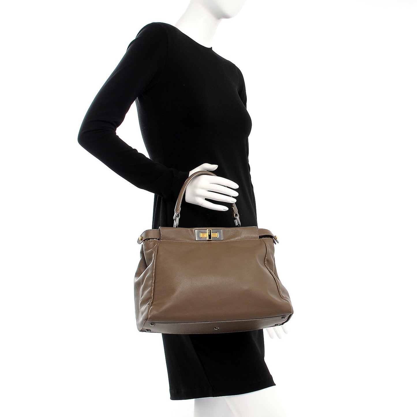 Goatskin Calf Hair Leopard Print Medium Peekaboo Iconic Satchel Taupe
