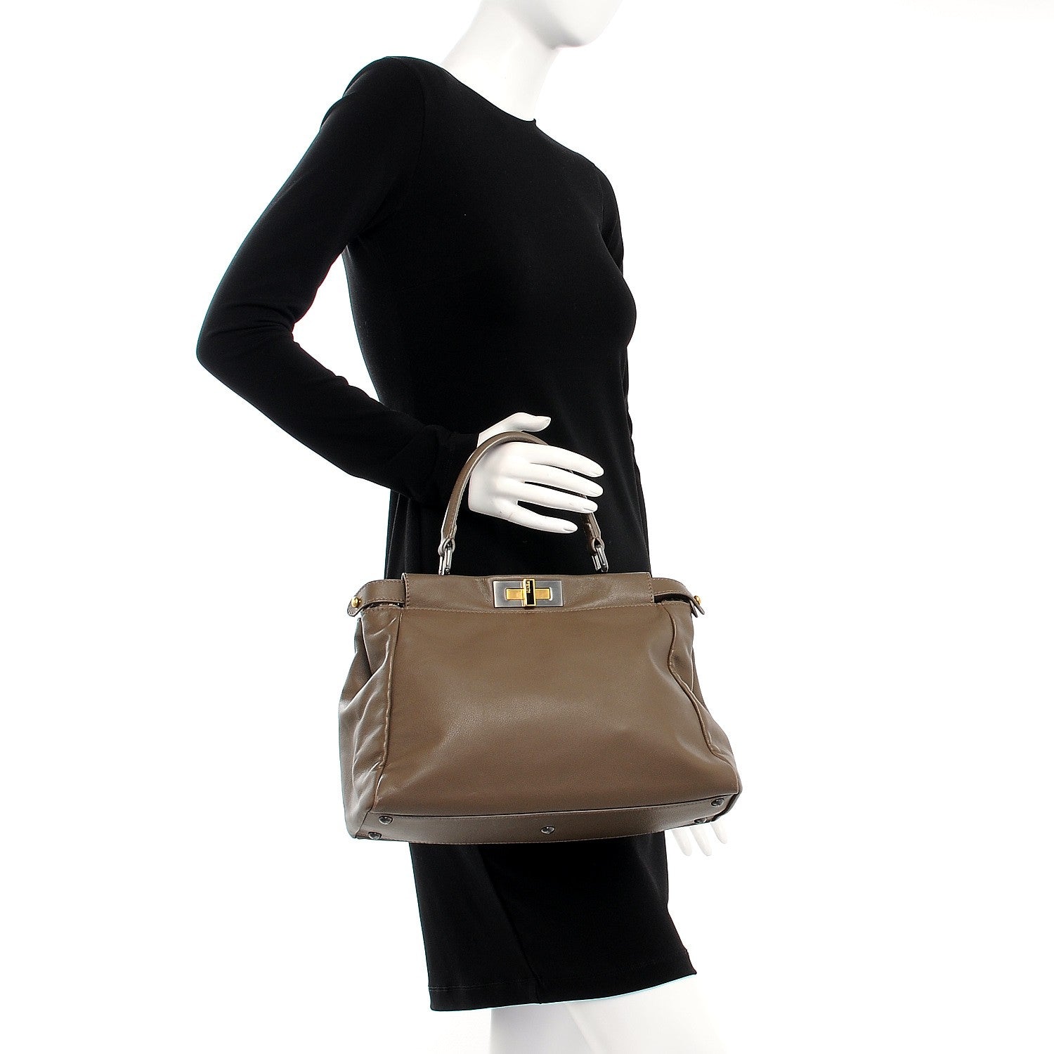 Fendi Goatskin Calf Hair Leopard Print Medium Peekaboo Iconic Satchel Taupe 2 of 11