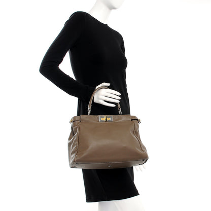Fendi Goatskin Calf Hair Leopard Print Medium Peekaboo Iconic Satchel Taupe 2 of 11