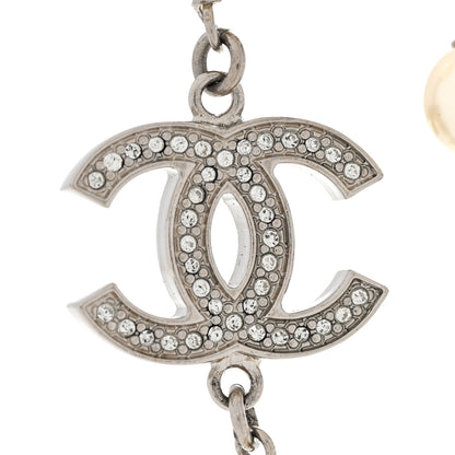 Chanel Graduated Pearl Crystal CC Long Necklace Silver 4 of 9