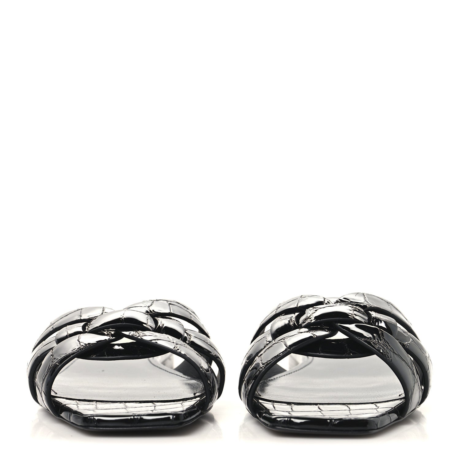 Saint Laurent Patent Croc Embossed Tribute 05 Slide Sandals 36 Black 3 of 10
