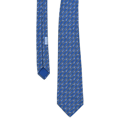Hermes Printed Silk Mens Neck Tie Bleu 1 of 4