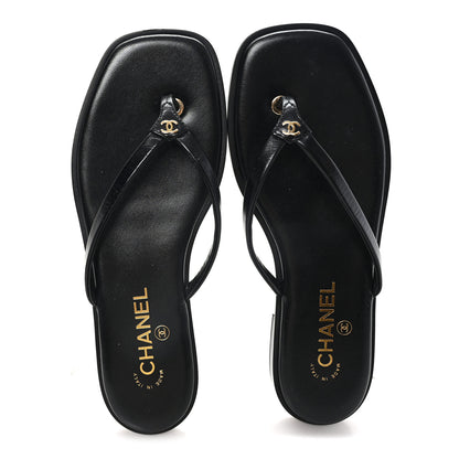 Chanel Goatskin CC Times Square Thong Sandals 39 Black 2 of 10