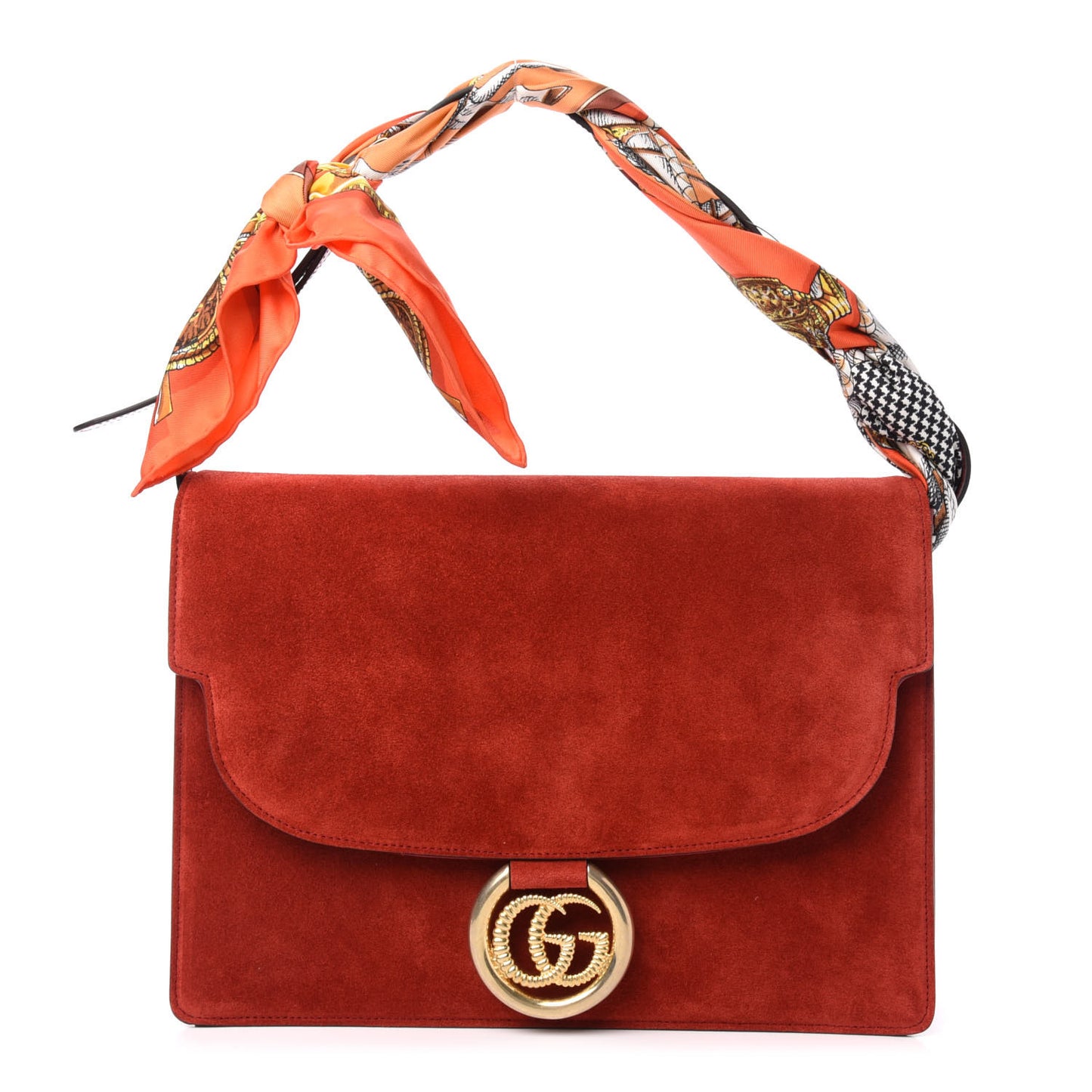 Suede Silk Scarf Medium Torchon GG Ring Shoulder Bag Red