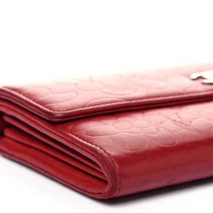 Chanel Lambskin Camellia Embossed Flap Wallet Red 12 of 21
