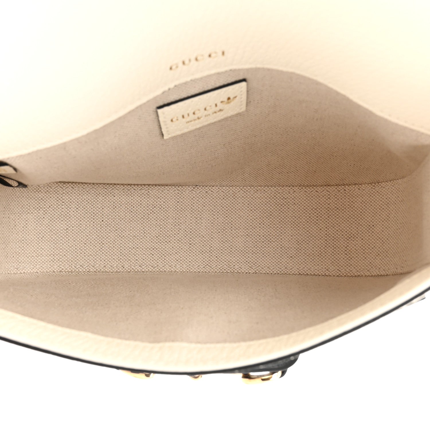 Gucci X ADIDAS Textured Dollar Calfskin Web Trefoil Mini Horsebit 1955 Shoulder Bag Off White Black 4 of 10