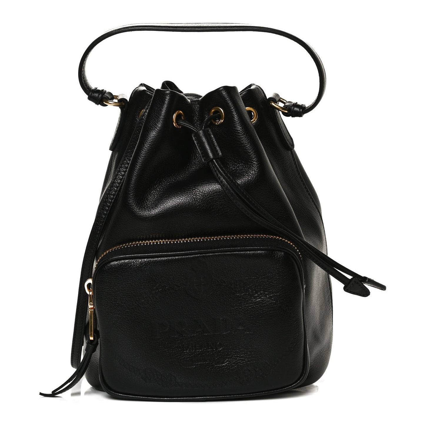 Glace Calfskin Embossed Secchiello Bucket Bag Black