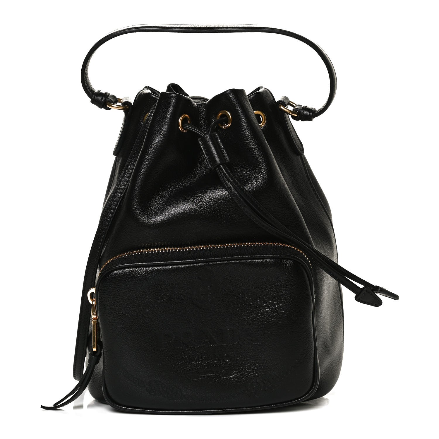 Prada Glace Calfskin Embossed Secchiello Bucket Bag Black 1 of 14