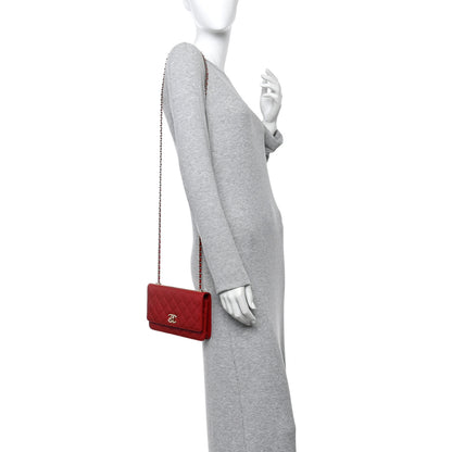 Chanel Lambskin Quilted Trendy CC Wallet On Chain WOC Red 2 of 12