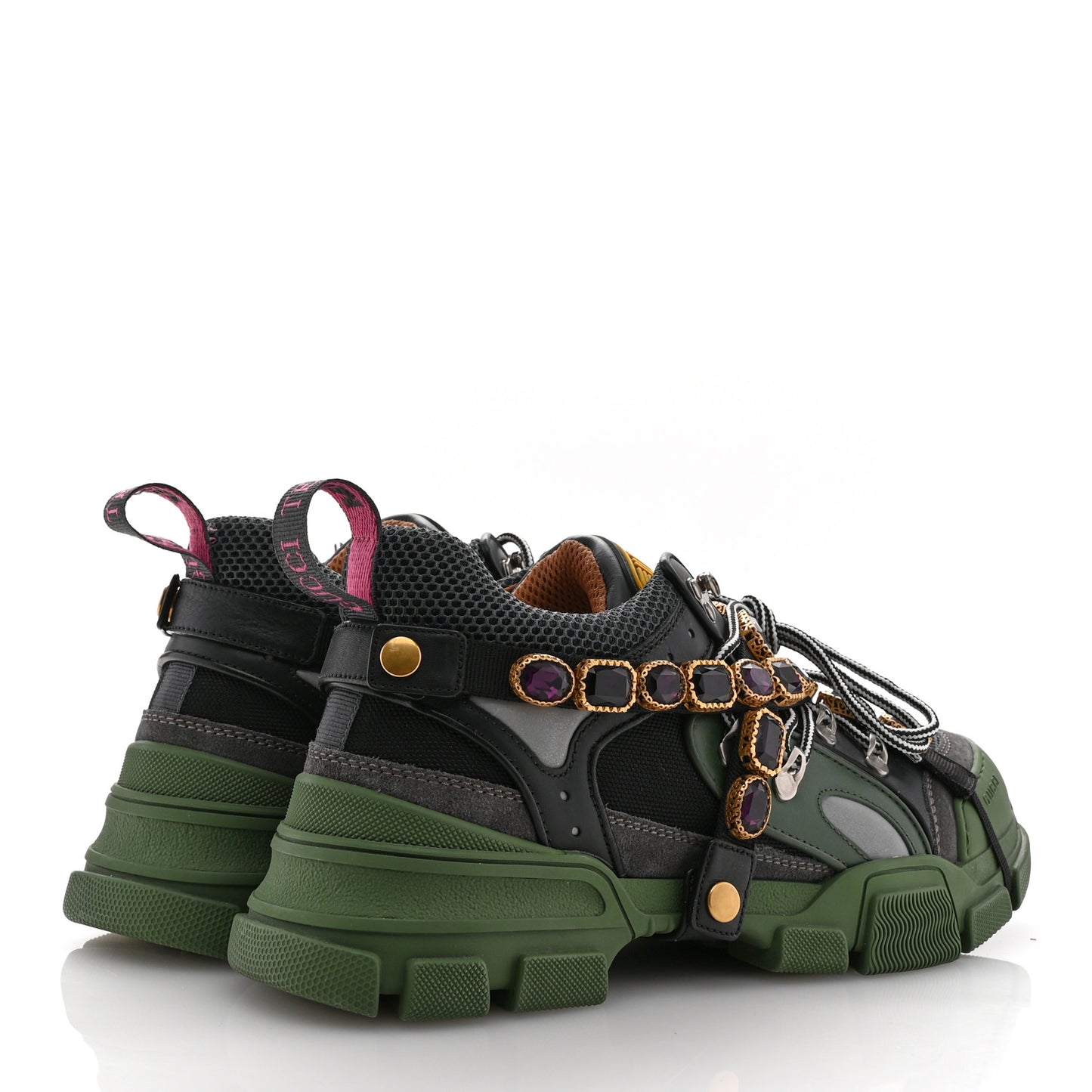 X SEGA Mesh Suede Calfskin Removable Crystals Mens Flashtrek Sneakers 10.5 Loess Black Olive Green