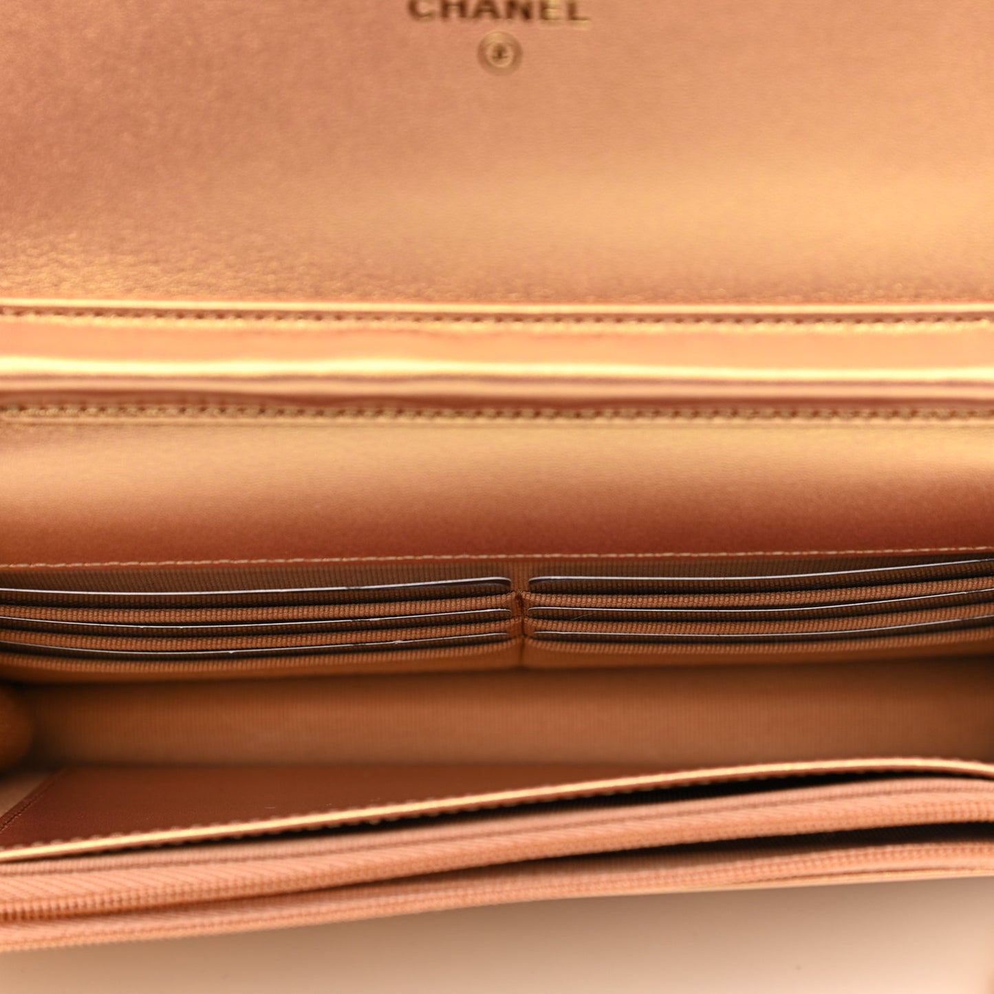 Metallic Lambskin Quilted Wallet On Chain WOC Golden