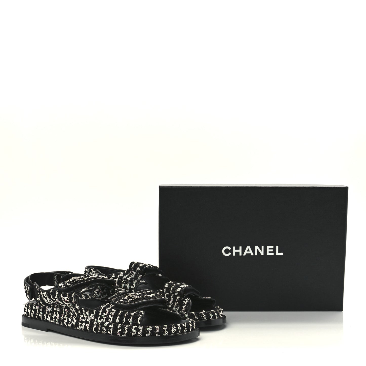 Tweed Lambskin Dad Sandals 38.5 Black White